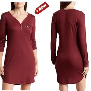 Calvin Klein Women’s Burgundy Red Ribbed Knit Night Shirt  Sz M NWT
